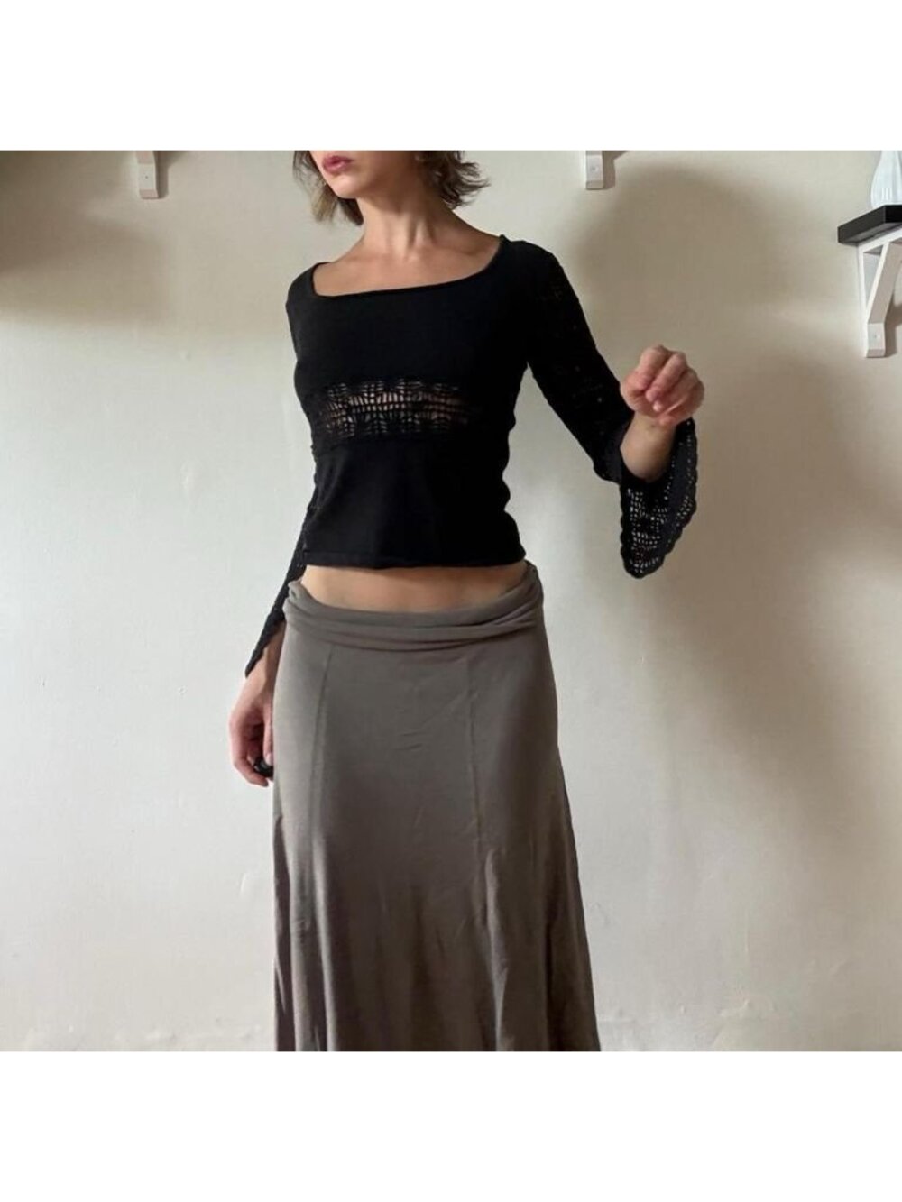 Crochet Bell Sleeve Top — Unlabeled Vintage